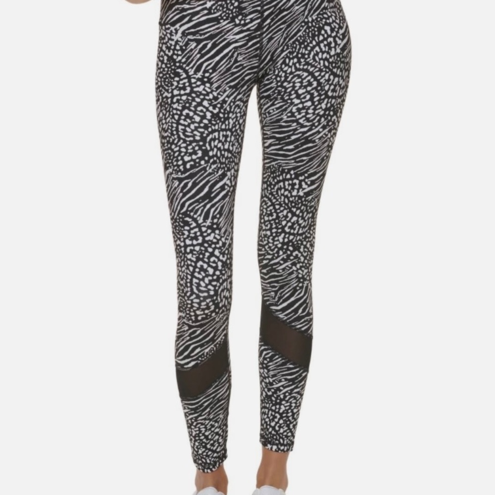 Tommy Hilfiger Sport Women Leggings Full Length High Rise Animal Print Black NWT